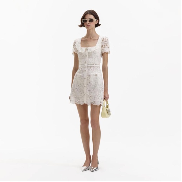 NWT SELF-PORTRAIT CREAM GUIPURE LACE BUTTON MINI DRESS - Picture 3 of 4